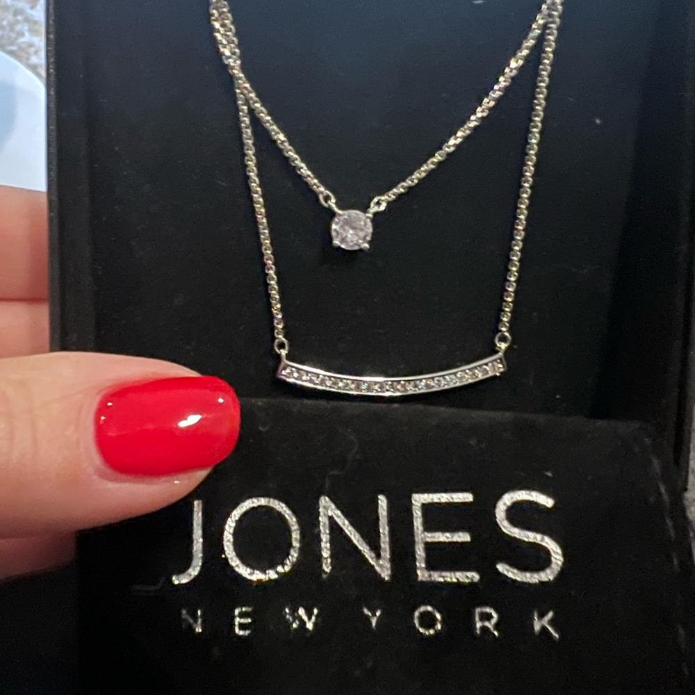 Jones New York Jackie Double Necklace- silver with zirconia